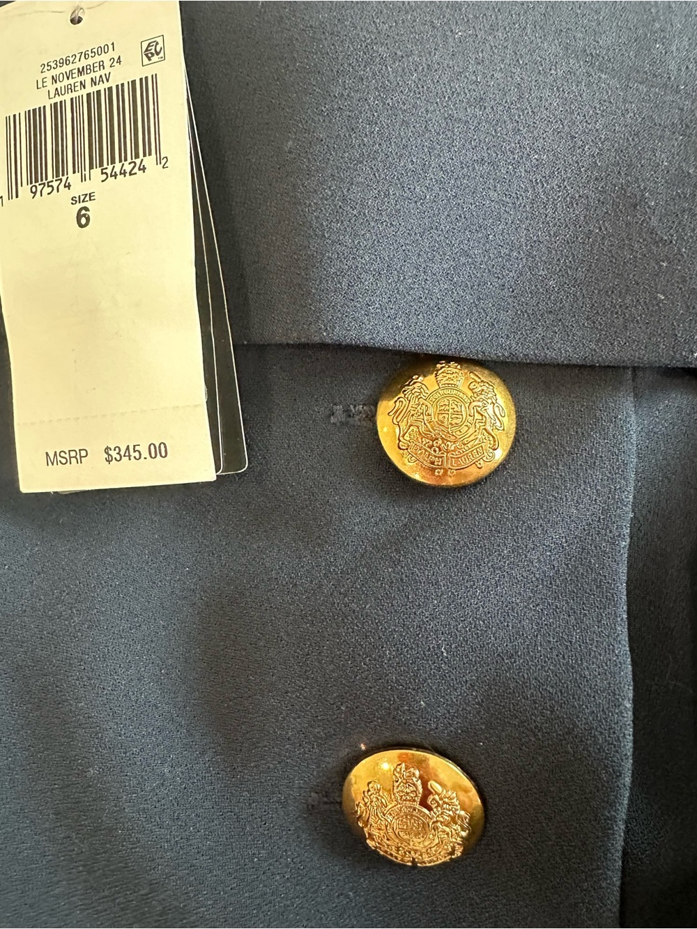 NWT Lauren Ralph Lauren Navy Jumpsuit Gold Crest Buttons Size 6 MSRP $345 - Picture 2 of 12
